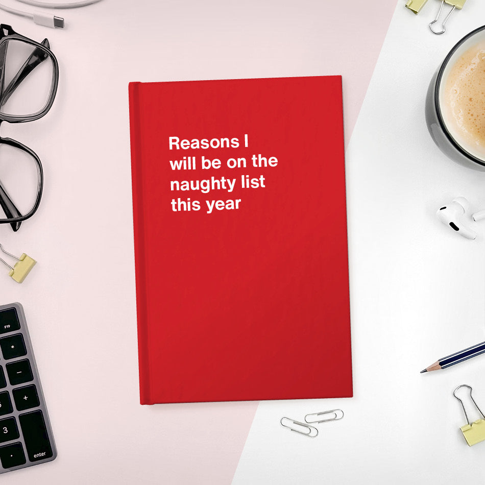 
                  
                    A funny notebook from WTF Notebooks® entitled "Reasons I will be on the naughty list this year"
                  
                