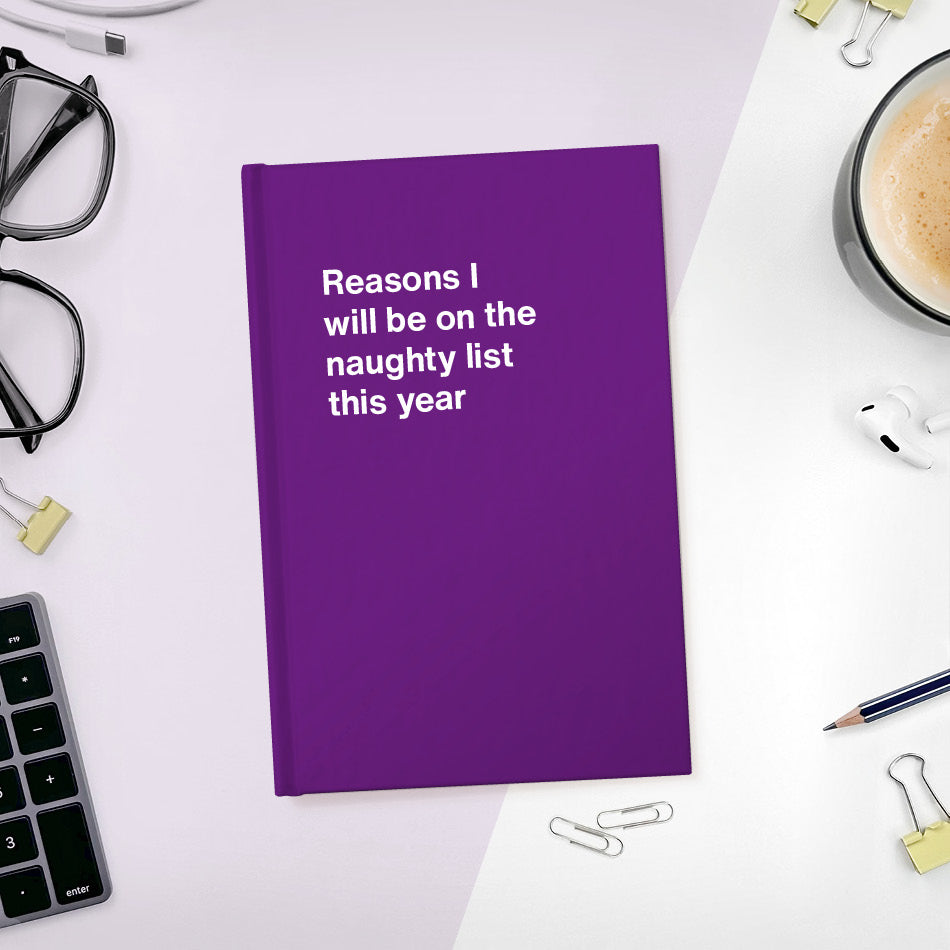 
                  
                    A funny notebook from WTF Notebooks® entitled "Reasons I will be on the naughty list this year"
                  
                