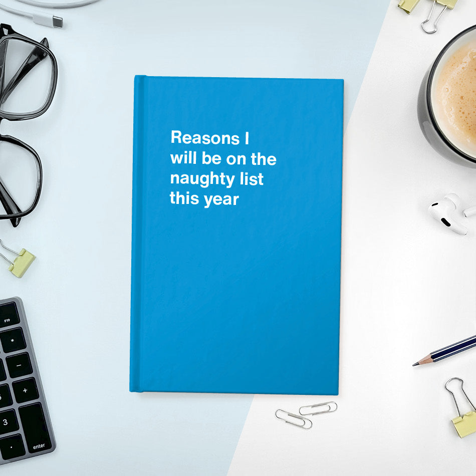 
                  
                    A funny notebook from WTF Notebooks® entitled "Reasons I will be on the naughty list this year"
                  
                