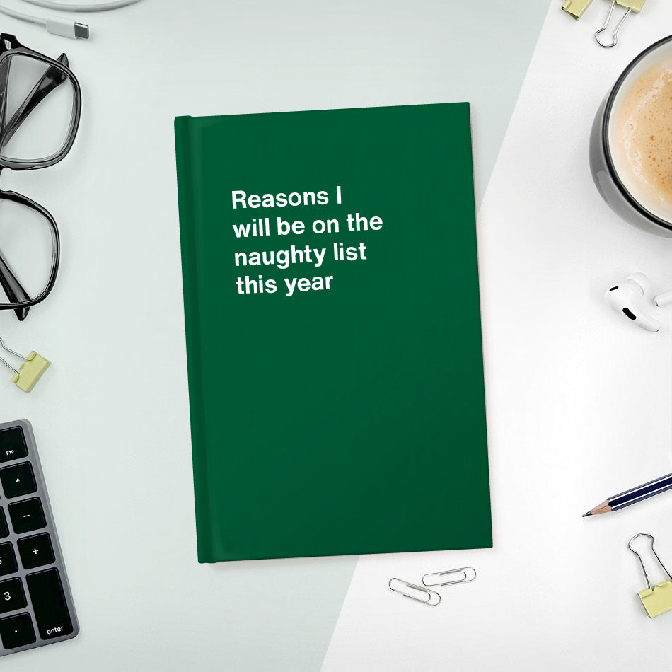 
                  
                    A funny notebook from WTF Notebooks® entitled "Reasons I will be on the naughty list this year"
                  
                