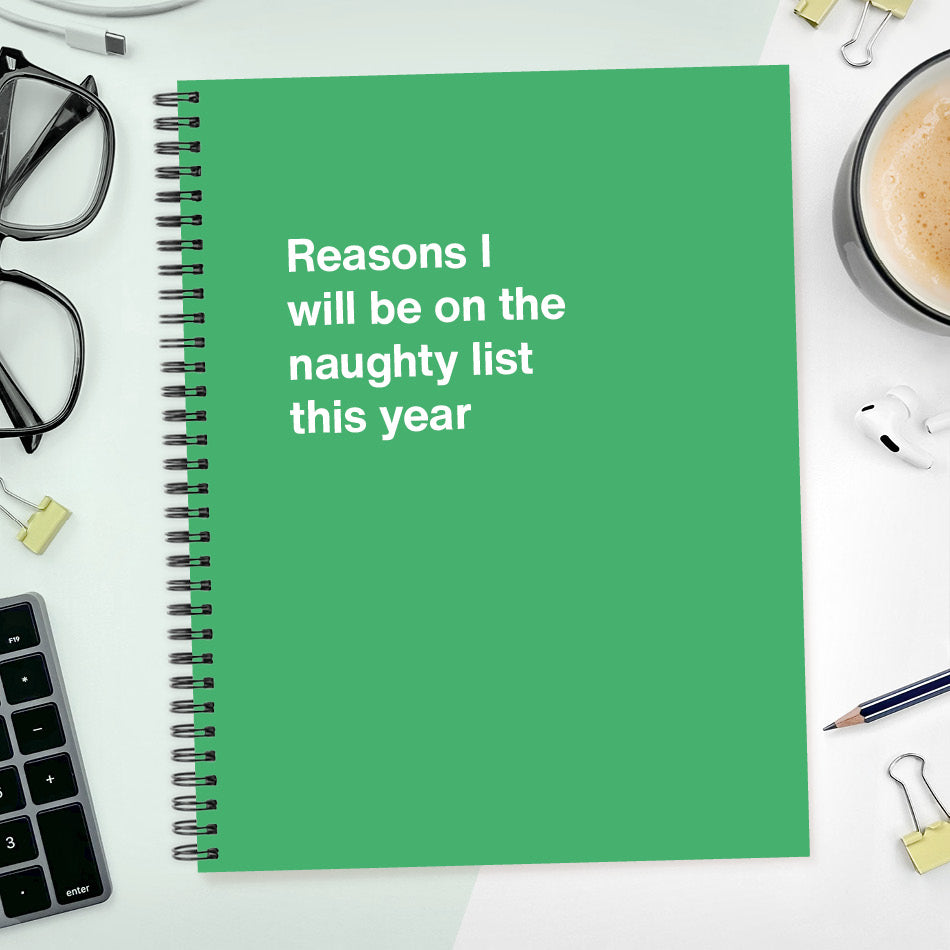 
                  
                    A funny notebook from WTF Notebooks® entitled "Reasons I will be on the naughty list this year"
                  
                