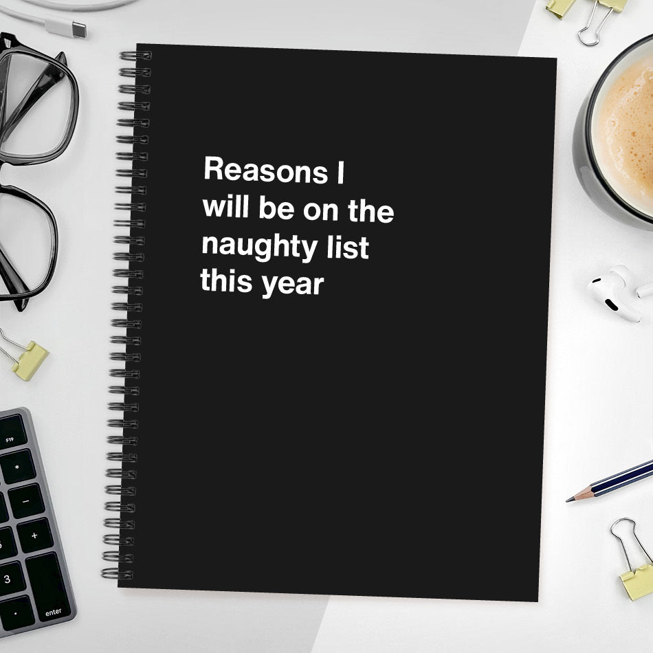 
                  
                    A funny notebook from WTF Notebooks® entitled "Reasons I will be on the naughty list this year"
                  
                