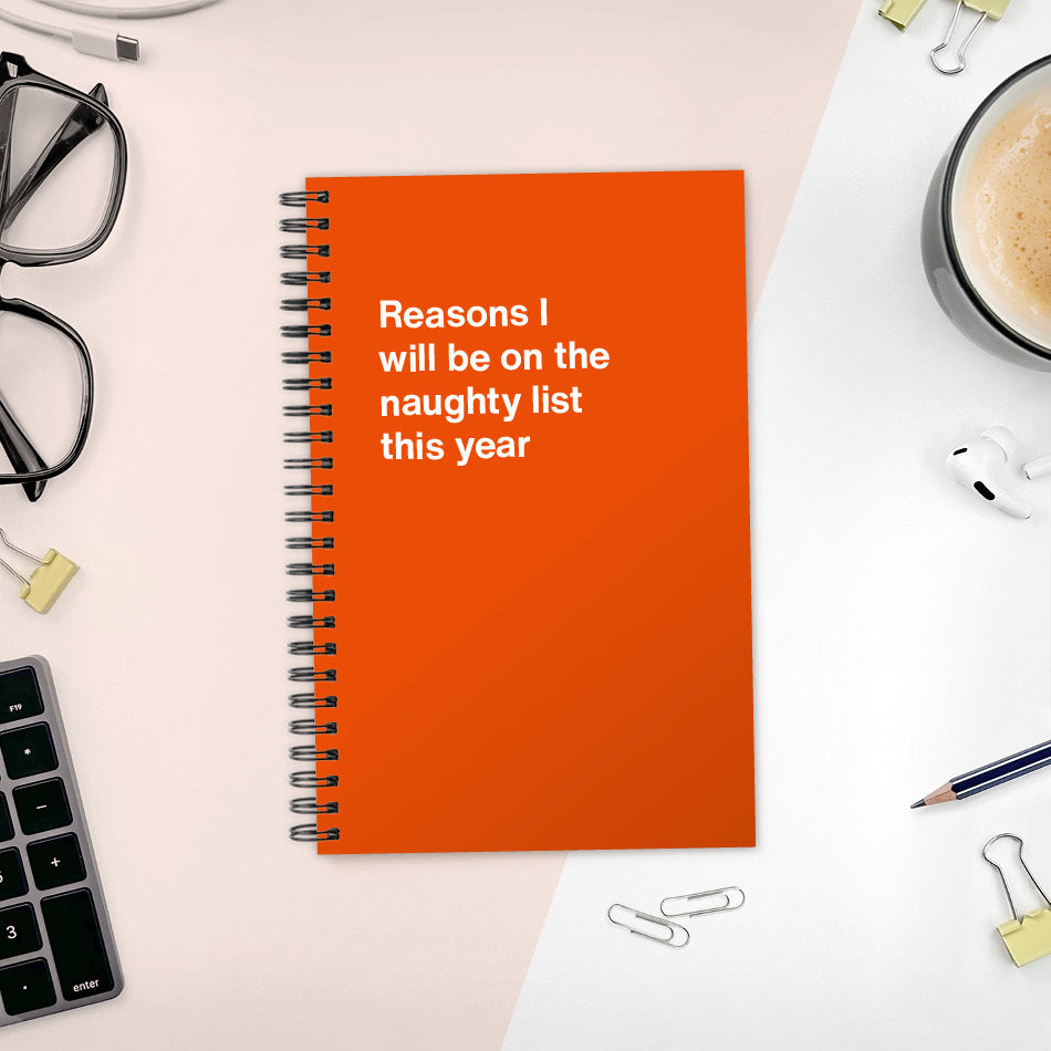 
                  
                    A funny notebook from WTF Notebooks® entitled "Reasons I will be on the naughty list this year"
                  
                