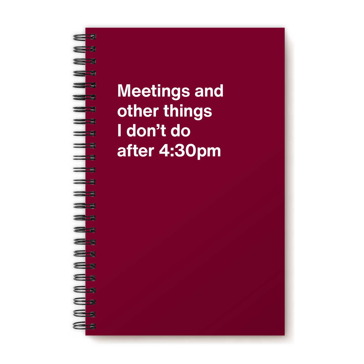 
                  
                    A funny notebook from WTF Notebooks® entitled "Meetings and other things I don’t do after 4:30pm"
                  
                