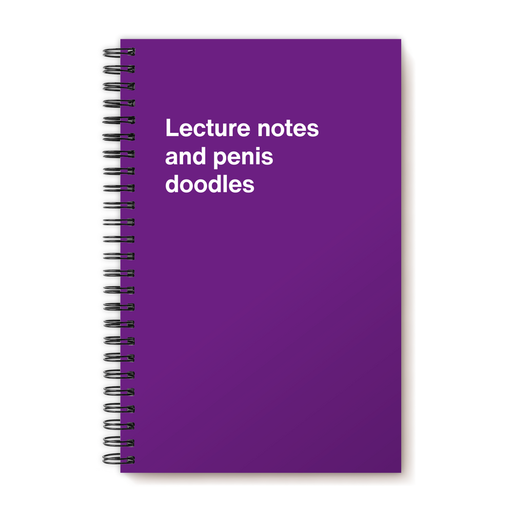 A funny notebook from WTF Notebooks® entitled "Lecture notes and penis doodles"
