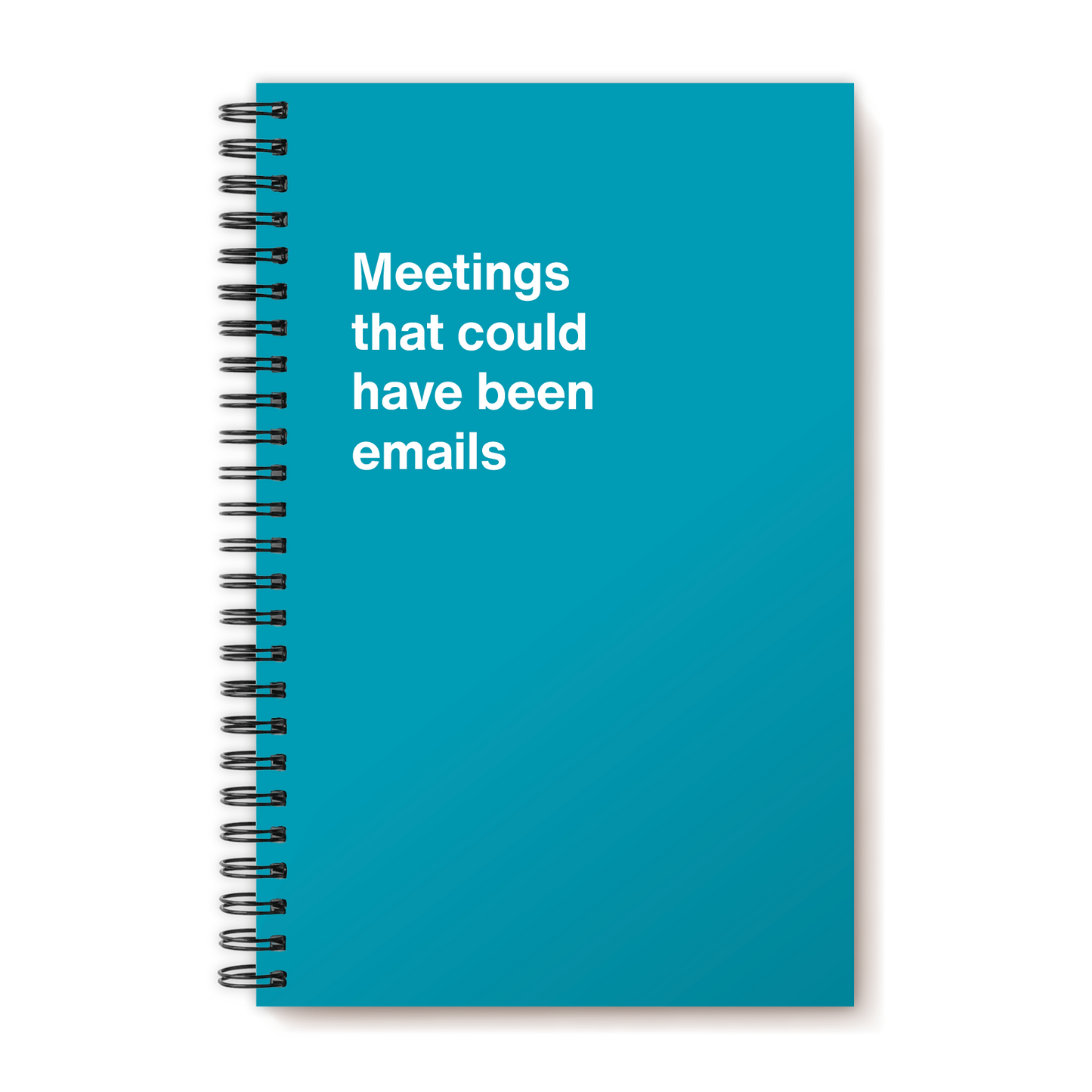 A funny notebook from WTF Notebooks® entitled "Meetings that could have been emails"